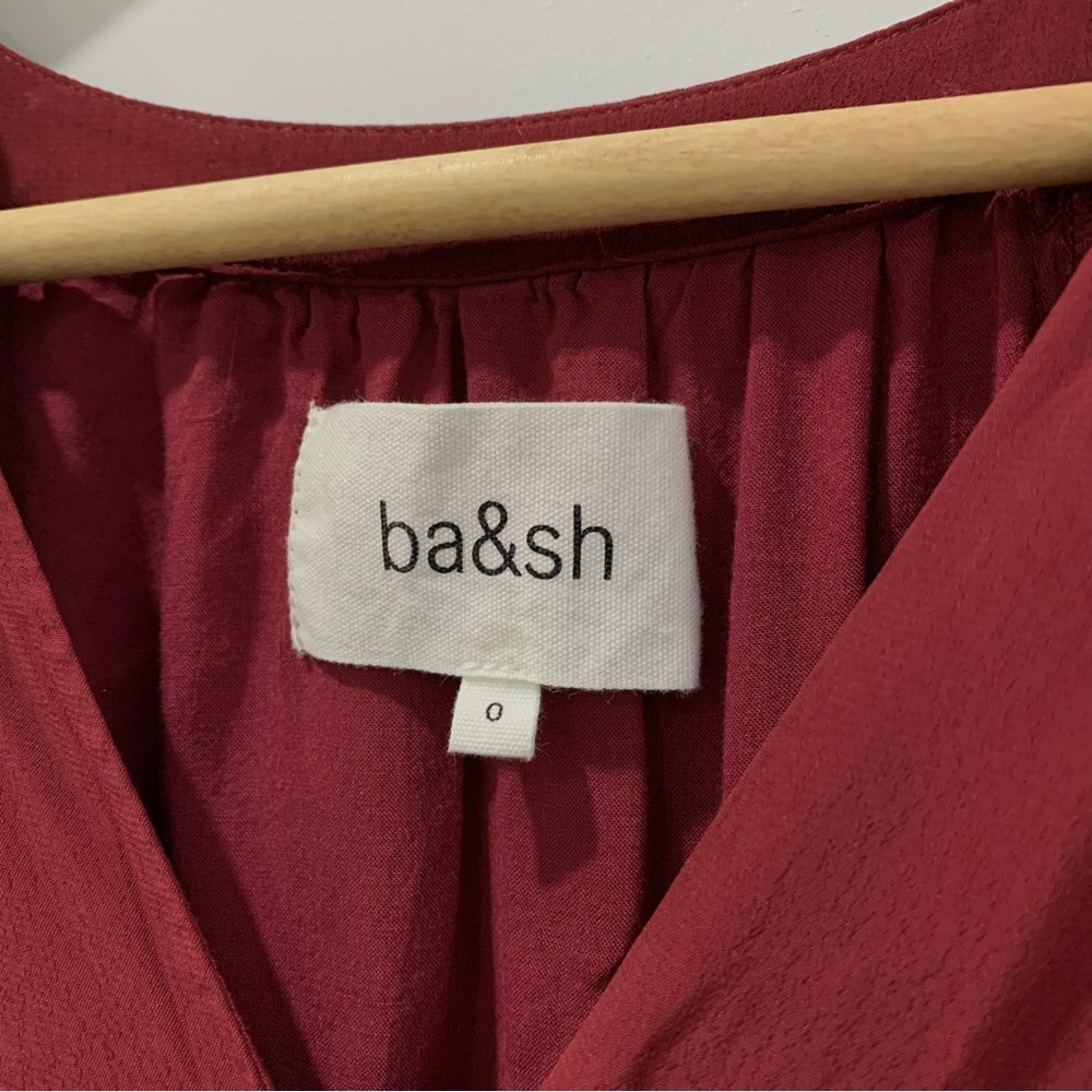ba&sh Burgundy Midi Dress with Ruffle Shoulders - Picture 7 of 10